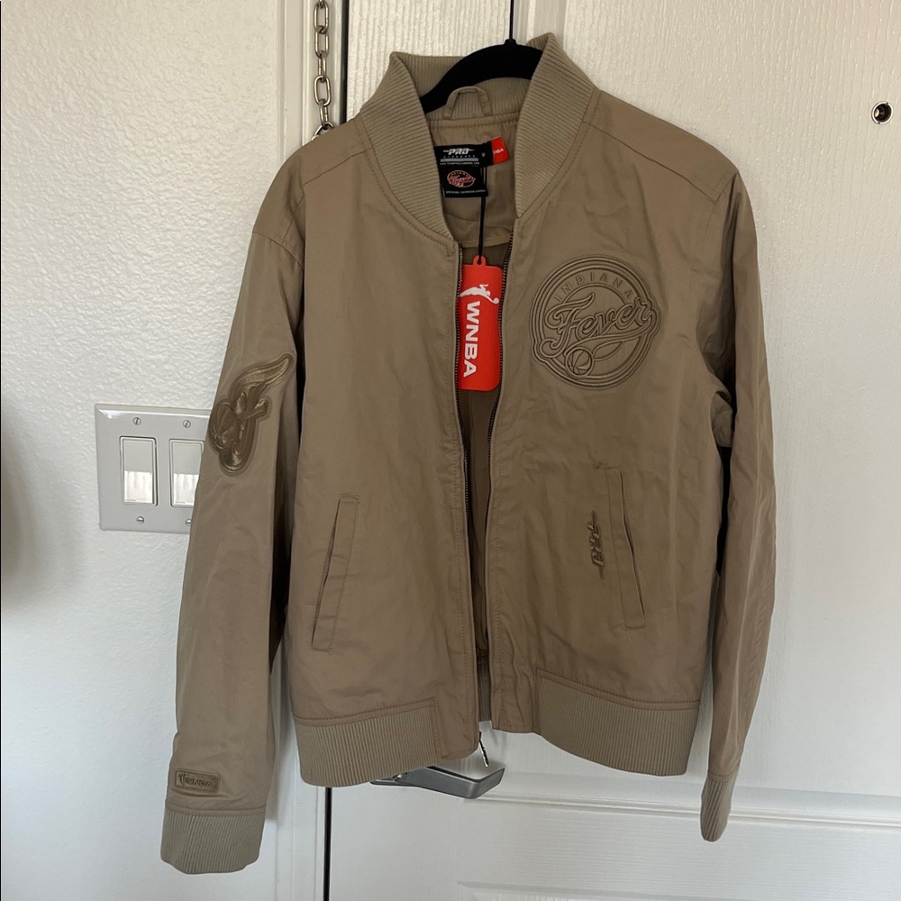 Premium WNBA Indiana Fever Taupe Logo Bomber Jacket Embroidered